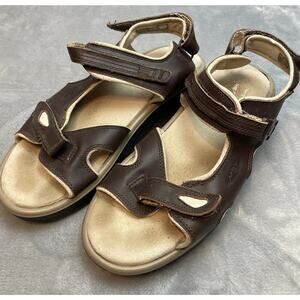 MBT Kisumu Sandals Mens 11 Brown Leather Rocker Sole Comfort Hook Loop Closures